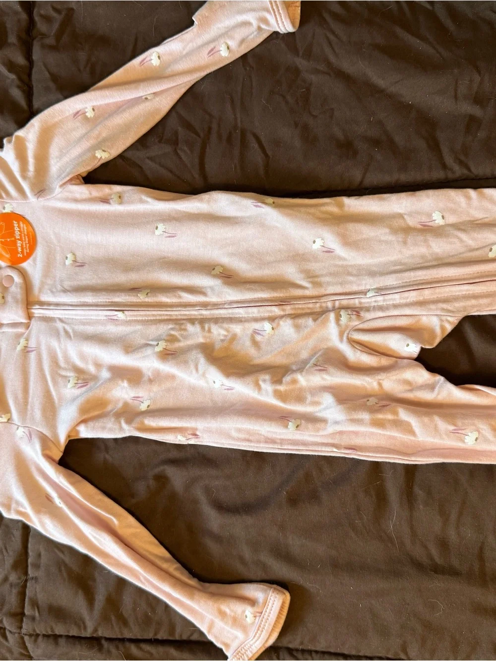 Carter's Light Pink Zip-Front Fleece Footie with Bird Print